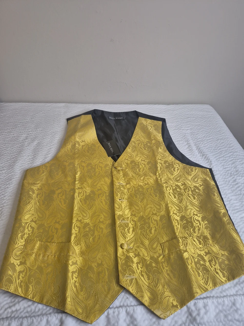 Barry.Wang Gold Paisley Formal Vest M  Regular Size Men's Dress Waistcoat